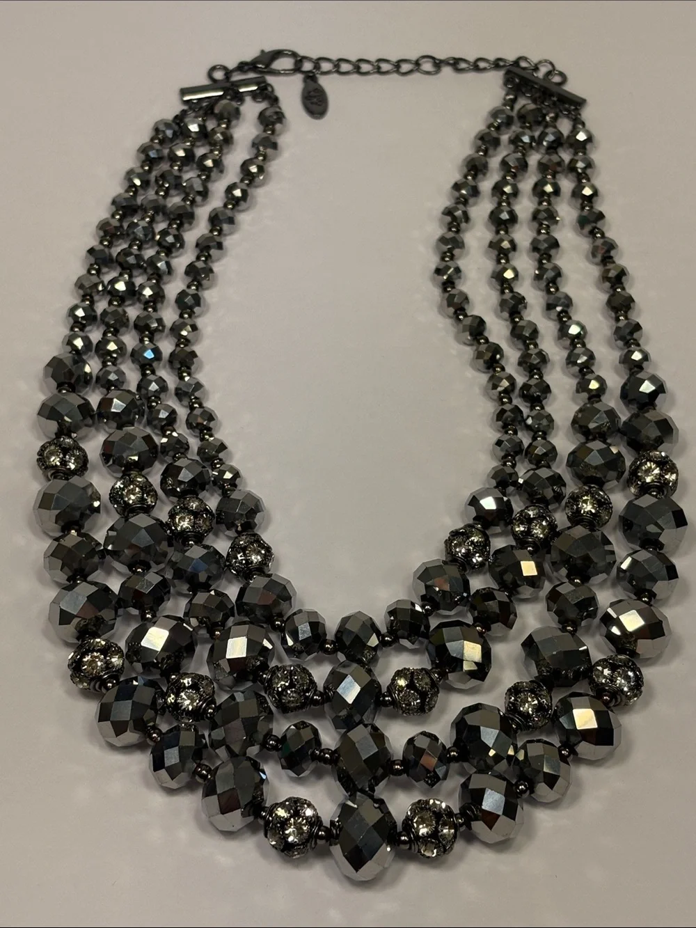 Dazzling Multi-Strand Faux Hematite Crystal Statement Necklace Sparkle X 100!